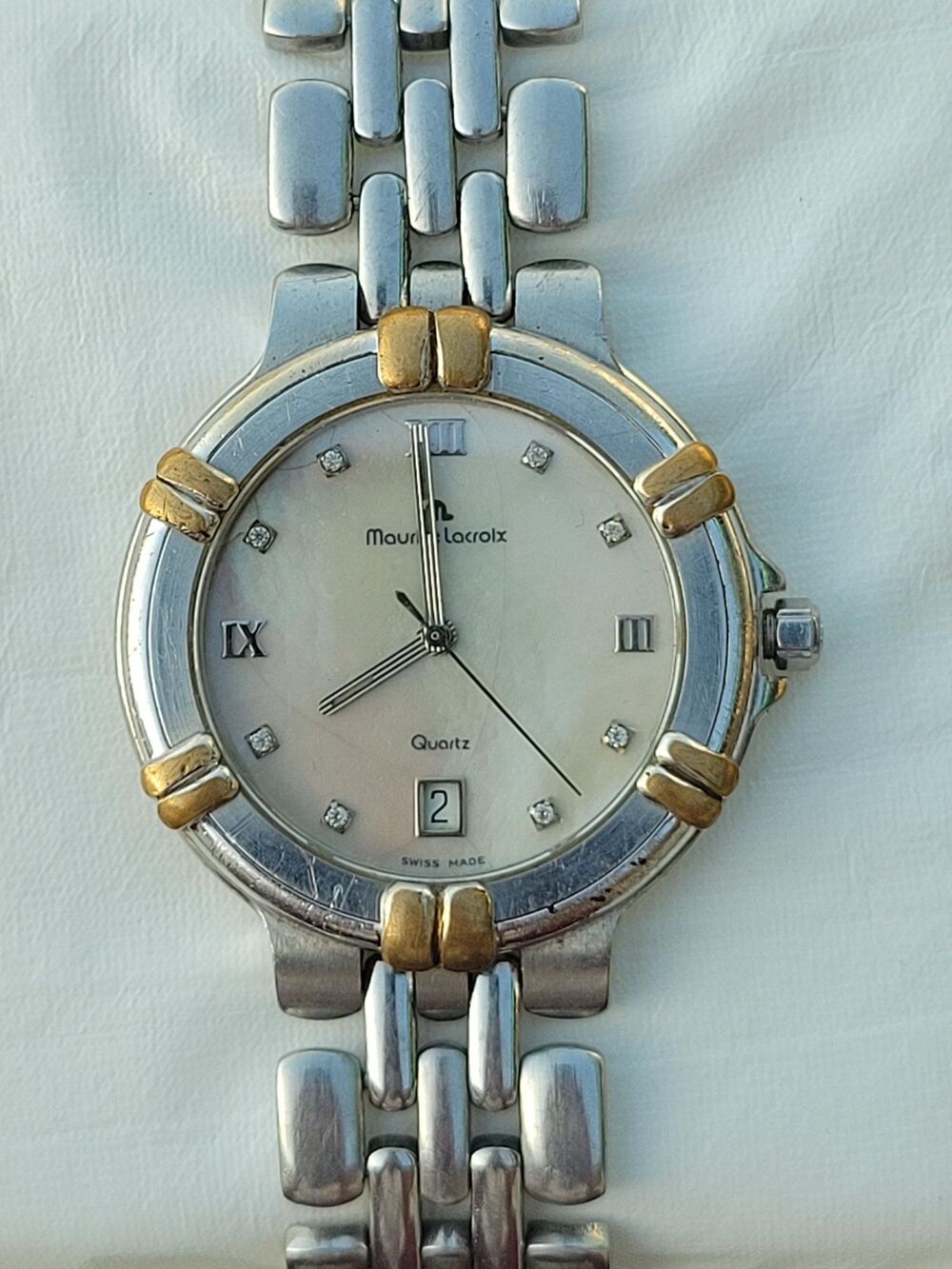 Vintage Maurice Lacroix Calypso Mother of Pearl Men's Wristwatch Diamond 37mm